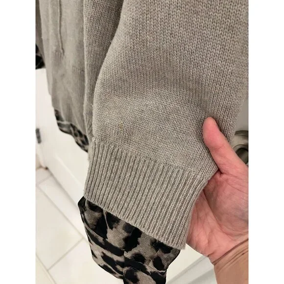 BROUCHU WALKER Layered Leopard Animal Print Sweater Sz LARGE Cashmere Wool - Picture 8 of 9